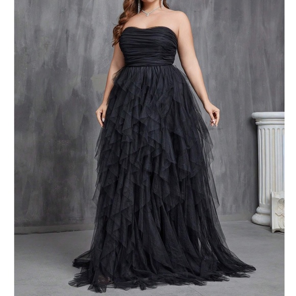 Dresses & Skirts - Plus Black Mesh Layered Party Wedding Formal Maxi Dress
